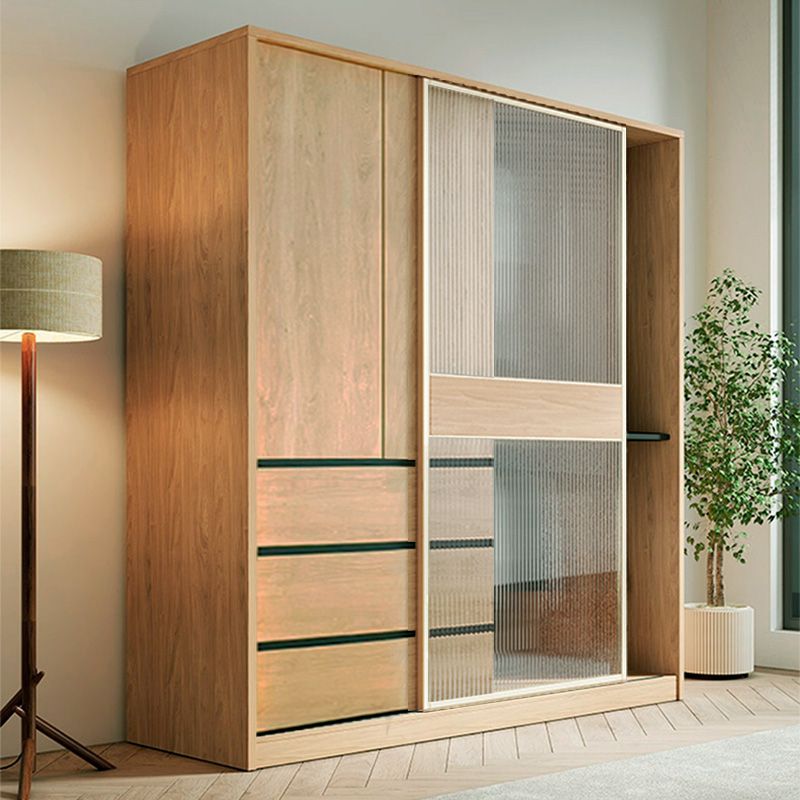 Engineered Wood Wardrobe Armoire with Drawer Modern Wardrobe Closet
