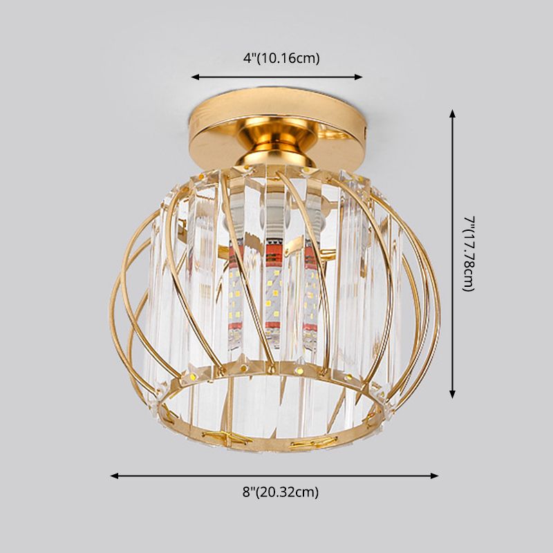 Lantern Hallway Flush Ceiling Light Fixture Crystal 1 Head Minimalistic Flush Light