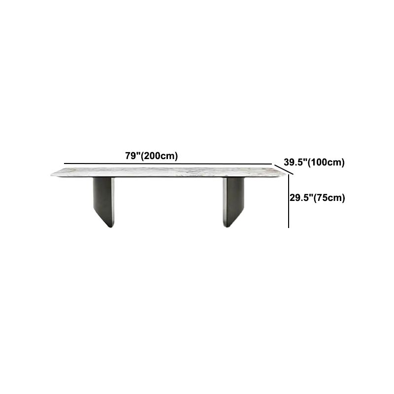 Rectangle Dining Table Sintered Stone Top Modern White Table with Black Legs