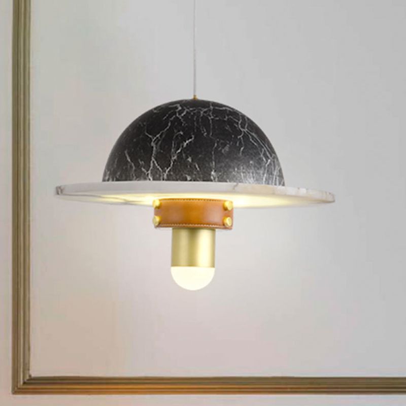 Novelty Postmodern UFO Shaped Pendant Light Marble Bedside LED Hanging Lamp in Gold