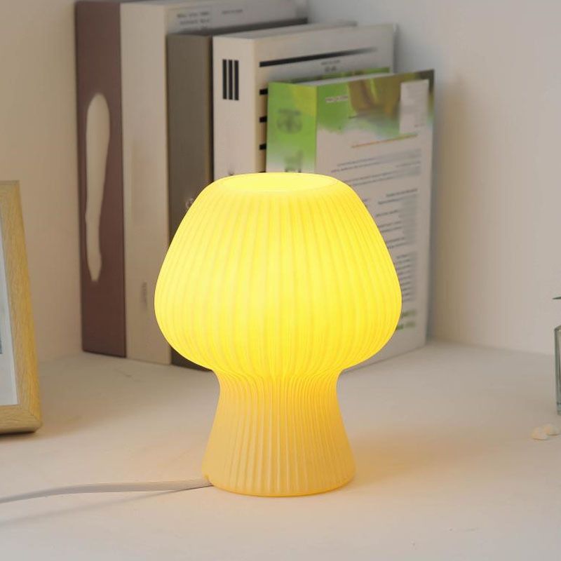 Macaron Style 1-Bulb Table Lamp Rib Glass Tulip Night Stand Light