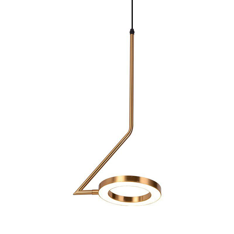 Rotatable Gold Loop Drop Pendant Simple Stylish Iron LED Hanging Light Kit with Zigzag Shaped Arm
