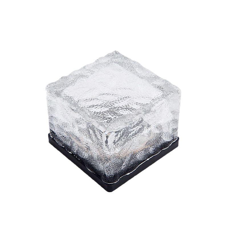 Ice Block Solar Buried Lamp Modern Clear Textured Glass LED Outdoor Ground Light in White/Yellow/Blue Light