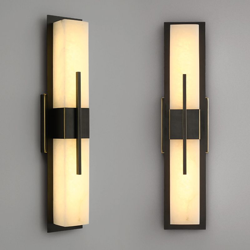 Metal Modern Wall Sconce Rectangle Shape Wall Light with Stone Shade for Living Room