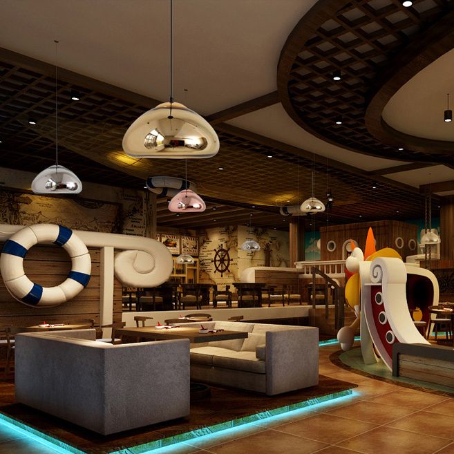 11.8" Wide Electroplating Mirror Glass Hanging Light Bread Shaped Modern Style Simplicity Lighting Pendant