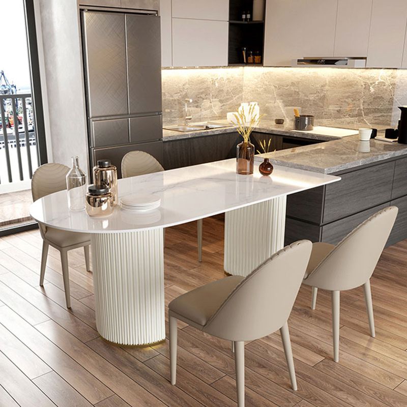 Freeform Sintered Stone Dining Table Luxury White Table with Double Pedestal