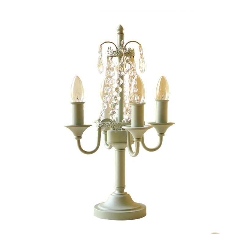 Lampada da tavolo a candela per soggiorno con lampada da tavolo in stile tradizionale in metallo con perline di cristallo trasparente