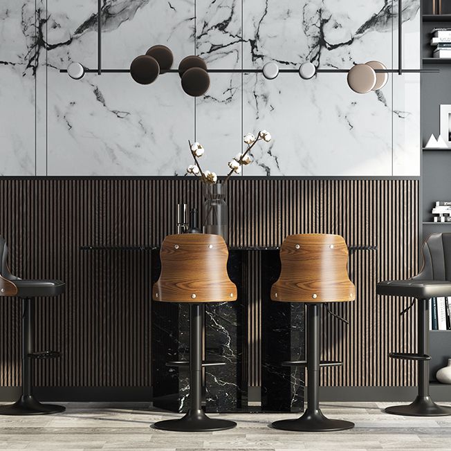 Scandinavian Metal Stool Leather Upholstered Counter Stool in Matte Finish for Indoor