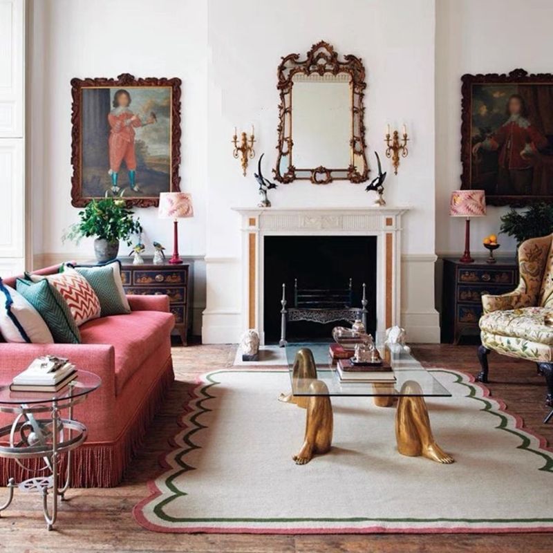 Pink Casual Carpet Polyester Wave Carpet Stain Resistant Carpet for Living Room