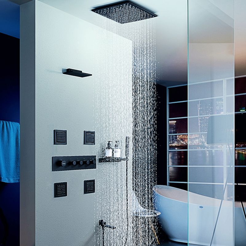Modern Shower Faucet Adjustable Water Flow Rain Shower Head Shower System in Black