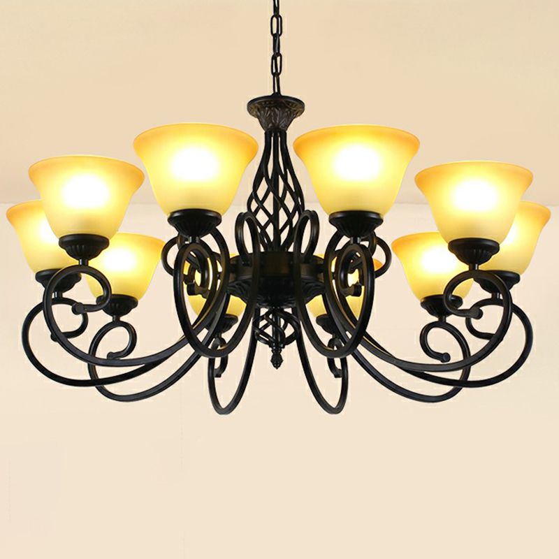 Gerwireerde arm Metallic kroonluchter hanglamp vintage woonkamer hangend licht met bel vorstglas schaduw