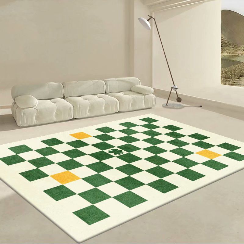 Green Grating Rug Polyester Modern Area Rug Non-Slip Backing Rug for Home Decor