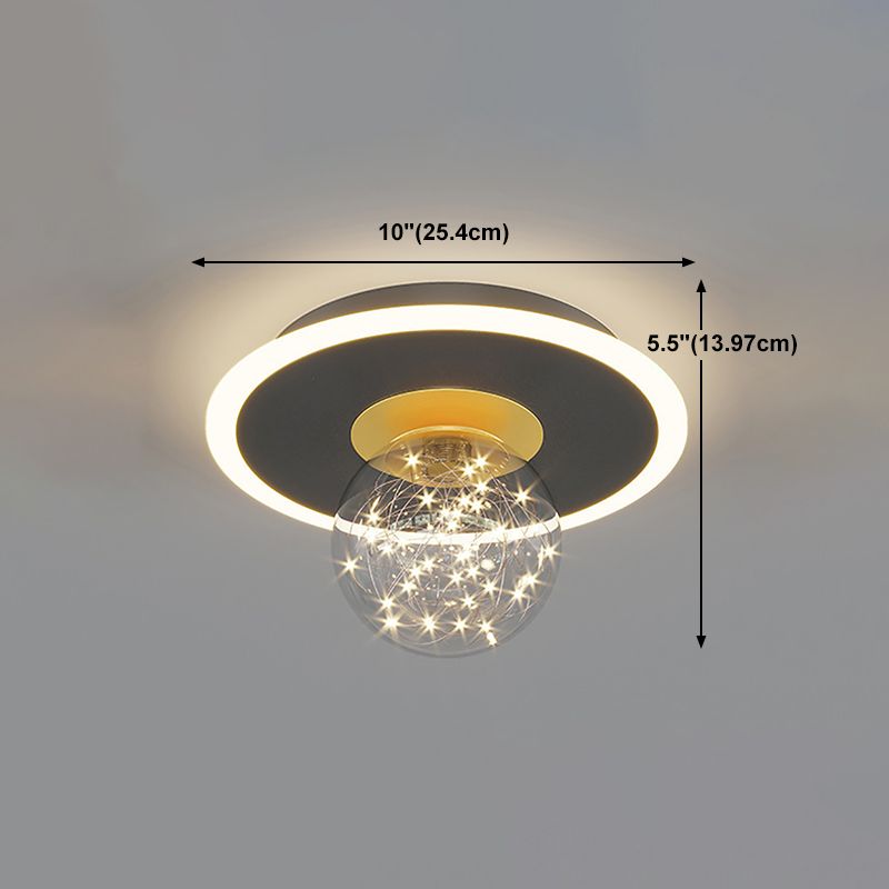 Glass Geometric Ceiling Light Fixture Nordic Style LED Ceiling Mounted Light in Black