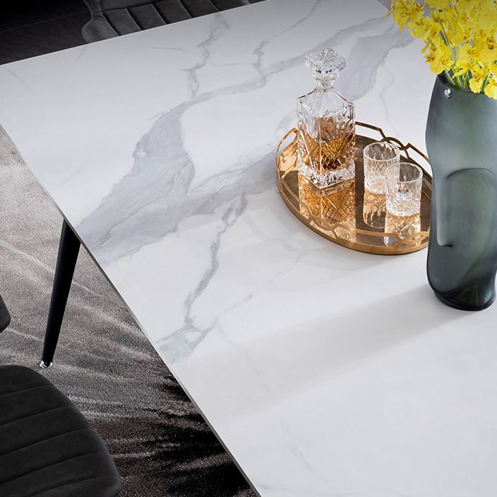 Metal Industrial Rectangle Dining Table Sintered Stone Table with 4 Black Legs