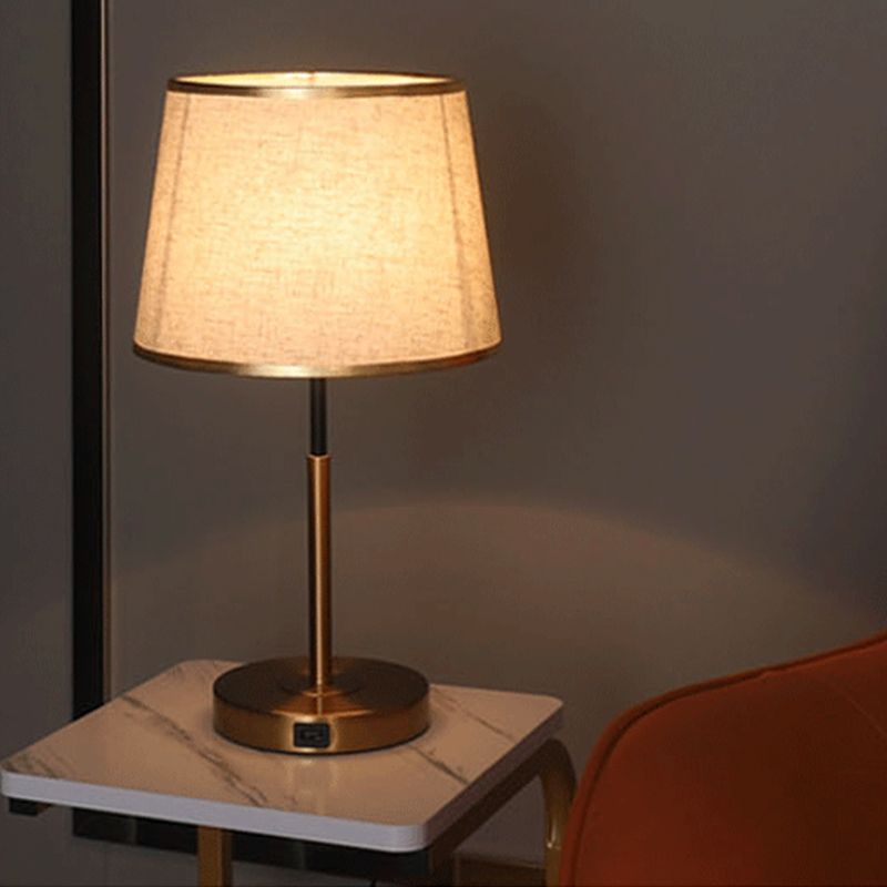 Gold Metal Table Light Modern 1-Light Bedroom Nightstand Lamp with Bucket Fabric Shade