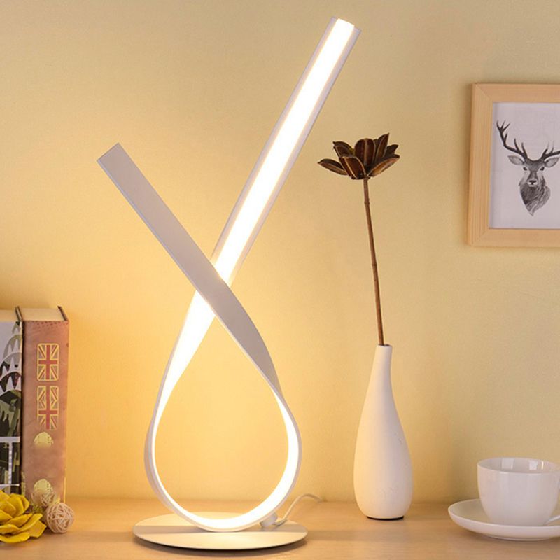Ribbon Symbol Task Lamp Minimalist Metallic LED Bedside Night Table Light in White