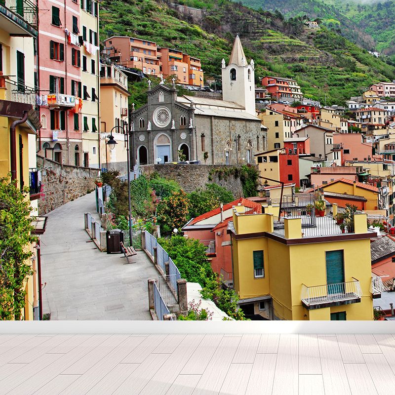 Mountain Town Building Mural Wallpaper Contemporary Non-Woven Material Wall Covering