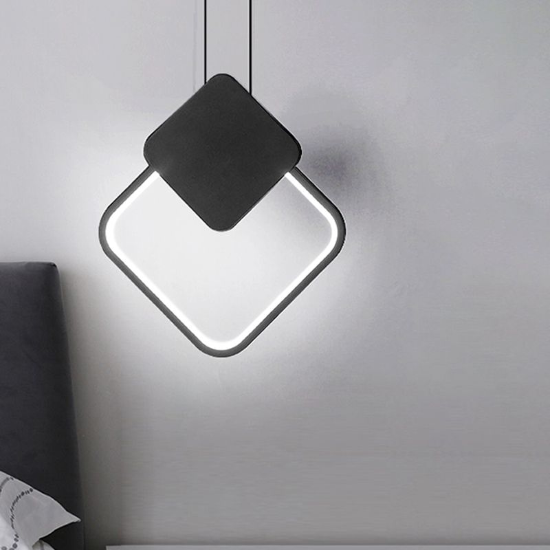 Acrylic Square Pendant Light Fixture Modern LED Hanging Ceiling Lamp in White/Black for Bedside, White/Warm Light