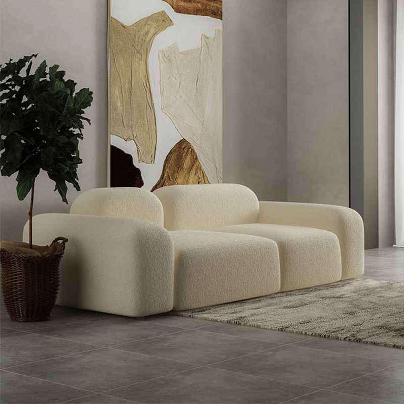 Contemporary Style Stationary Sofa Wool Rolled Arm Sofa in White