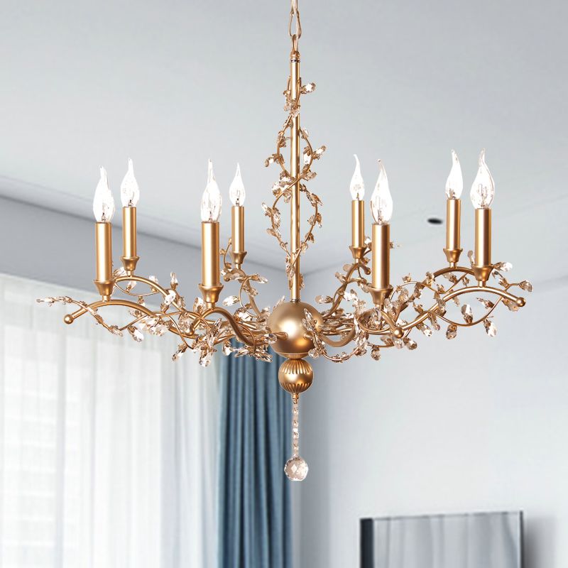 8 cabezas de candelabra lámpara de lámpara de lámpara posmoderna de latón cristal de techo ligero