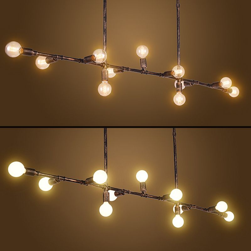 Bronze Water Pipe Island Light Fixture Vintage Iron Living Room Ceiling Pendant Light