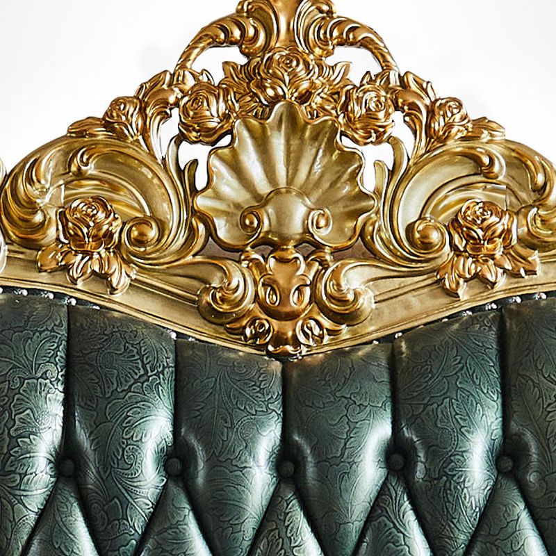 Green Genuine Leather Sofa Tufted Split-Back Rolled Arm Sofa