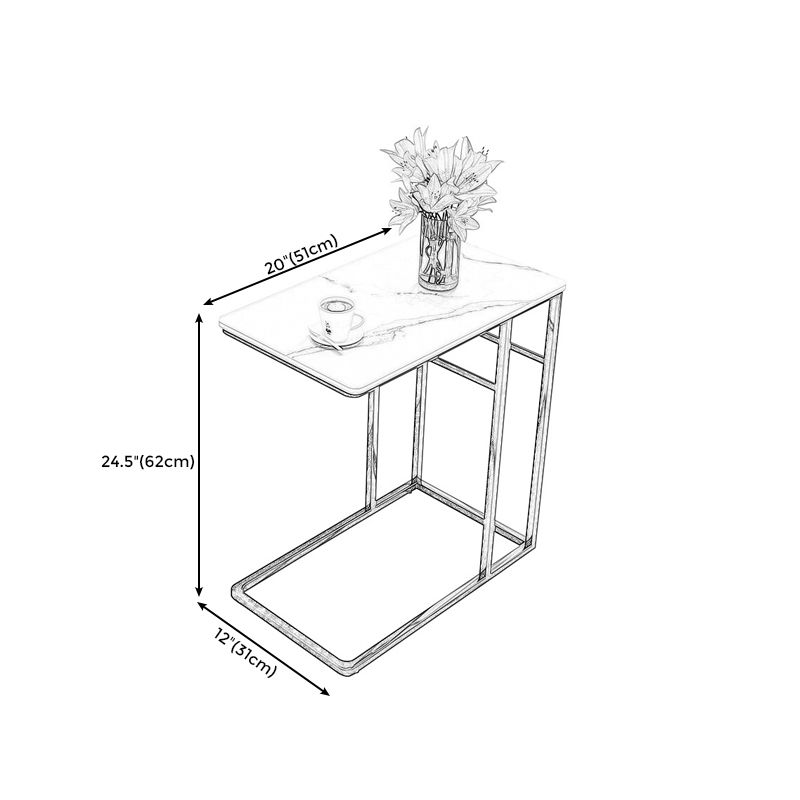 24.4" Tall Ironcraft C Side Table Rectangular Faux Marble Top End Table with Storage
