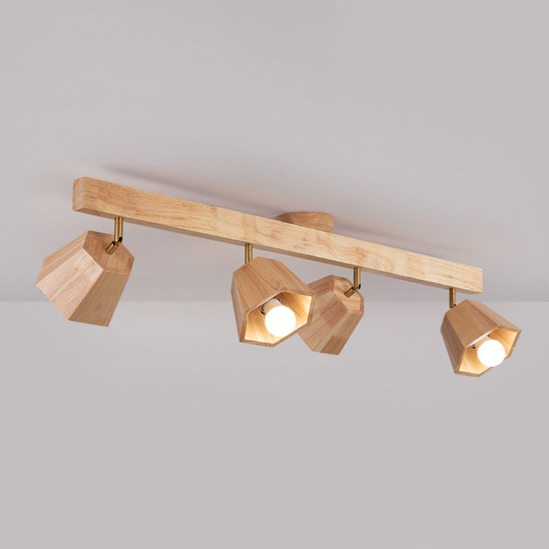 Modern Ceiling Track Light Multi - Head Solid Wood Ceiling Flush Mount