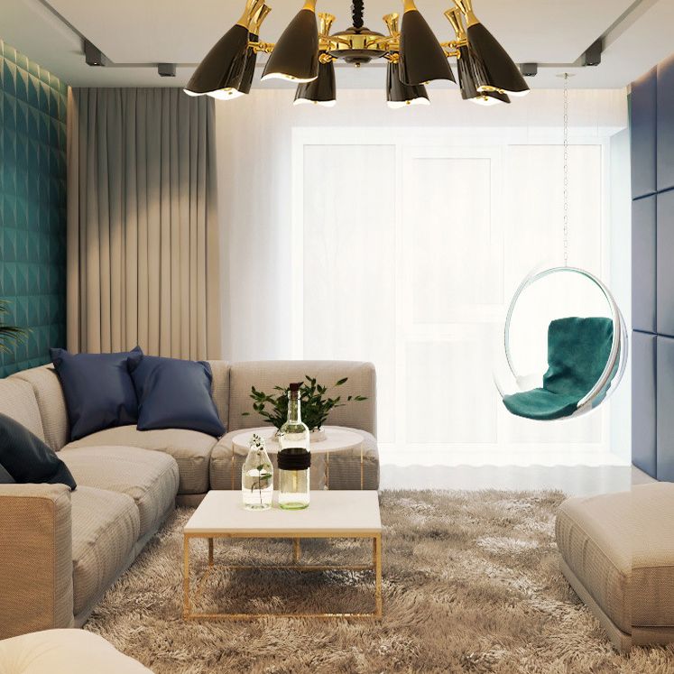 Trompeta negra colgante colgante de la lámpara de metal contemporánea accesorio de iluminación