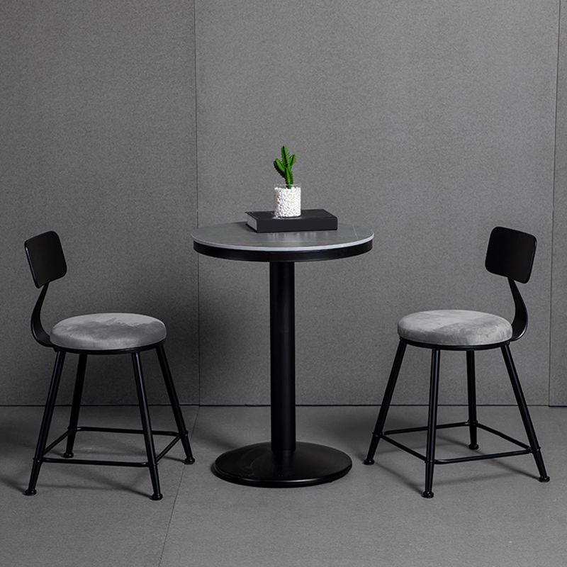 1/3 Pieces Industrial Iron Bar Table Set Round Bistro Set with Grey Faux Marble Top