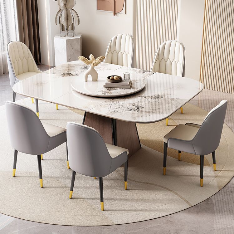 Modern White Stone Top Dining Set 1/5/7 Pieces Dining Table Set with Padded Chairs