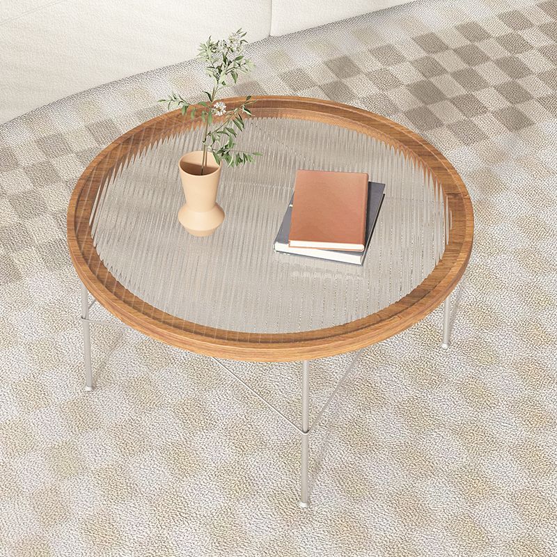 Tropical Style Glass Coffee Table Round 4 Legs Cocktail Table