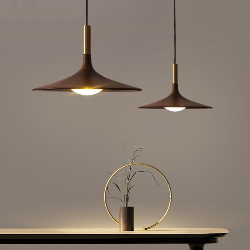 Modern Hanging Light Wooden Shade Pendent Light Fixture for Sitting Room