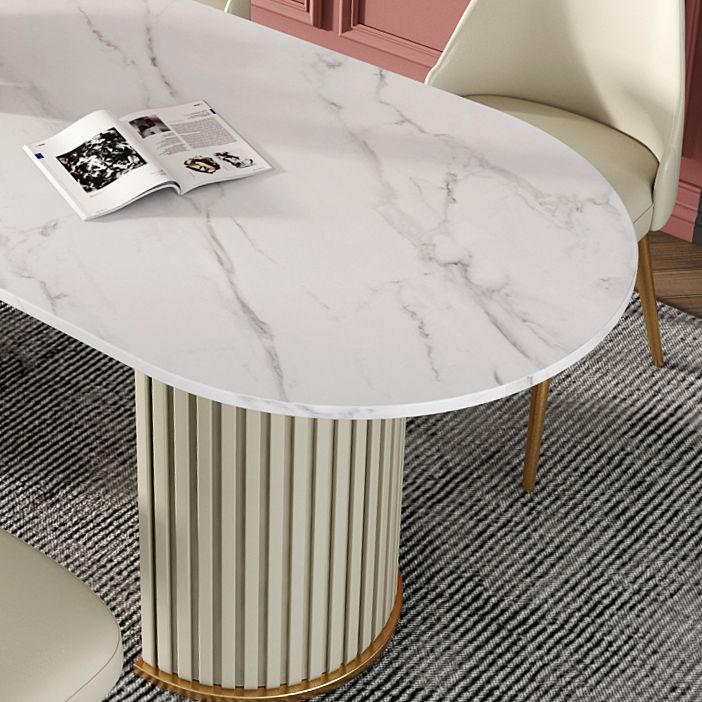 Sintered Stone Luxury Dining Table Traditional Oval Dining Table with Double Pedestal Base