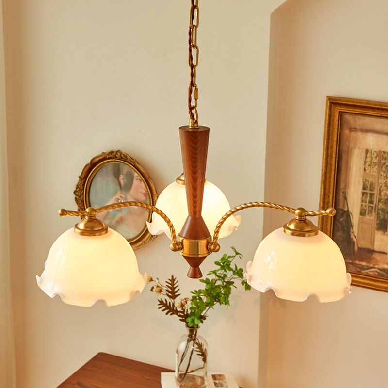 Lampadario nordico lampadario in legno sospensione leggera con tonalità di vetro