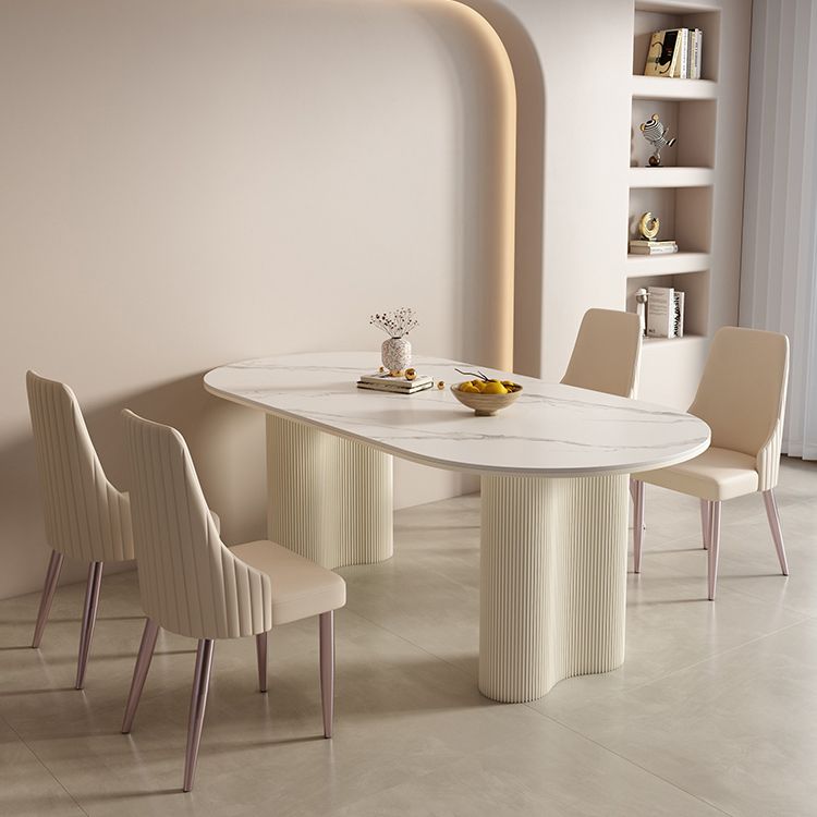 1/2/5/7 Pieces White Oval Sintered Stone Top Dining Set for Home