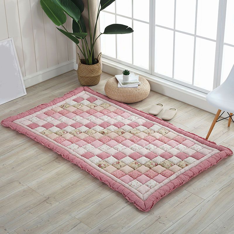 Simple Living Room Rug Multicolored Plaid Printed Area Carpet Cotton Non-Slip Backing Pet Friendly Area Rug
