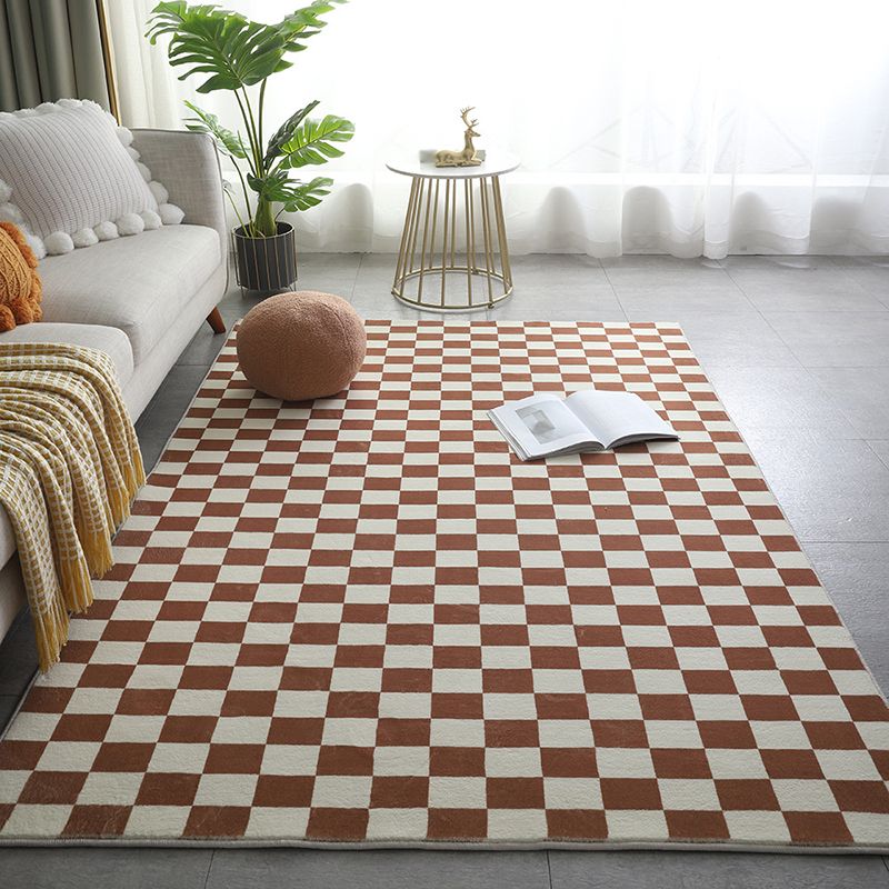 Checkerboard Living Room Rug Polyester Geometric Rug Non-Slip Backing Rug