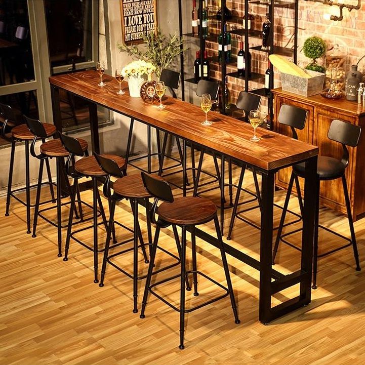 Industrial 1/6/11 Pieces Bar Table Set Rectangle Pine Wood Counter Table with High Stools