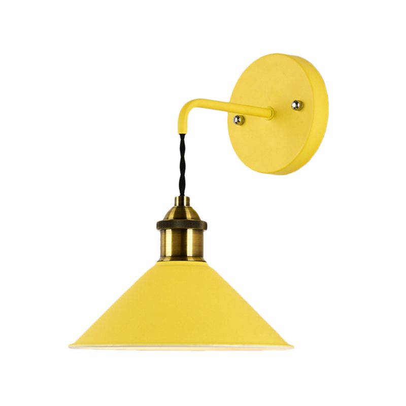 Cone Shade Metal Sconce Lighting Industrial Single Bulb Living Room Wall Mounted Lamp in Black/Grey/White