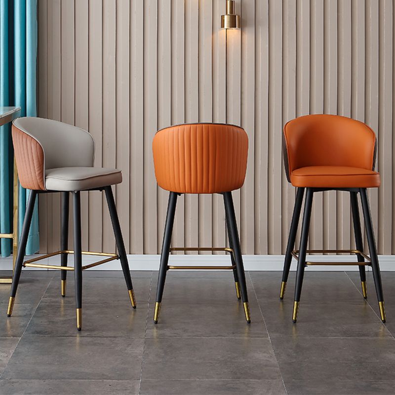Glam Style Bar Stool Leather Backrest Bar Stools for Dining Room with Metal Legs