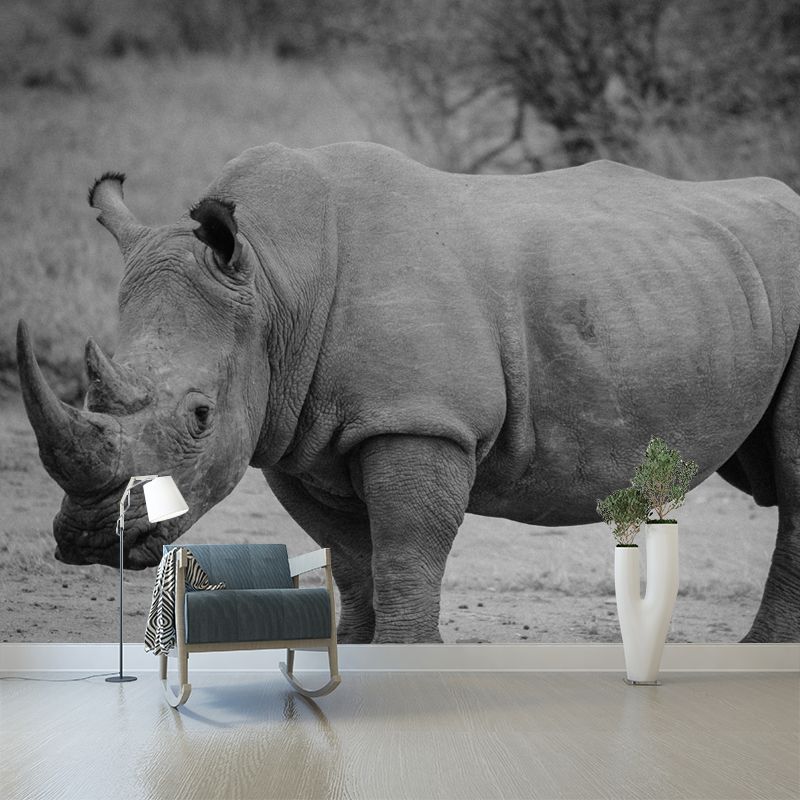 Rhinoceros Animal Mural Wallpaper for Dining Room Waterproof, Made to Measure