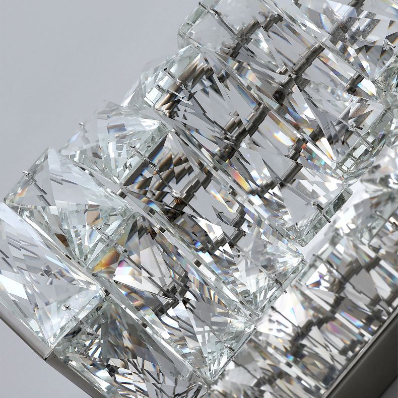 Silver Rectangular LED Wall Sconce in Modern Artistic Style Metal Wall Lamp with Crystal Shade