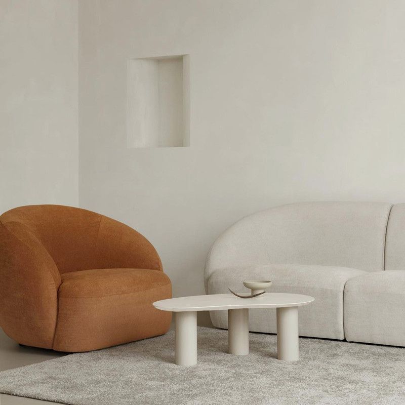 Minimalist Wood 3 Legs Coffee Table 13" H Cloud-Shaped Cocktail Table