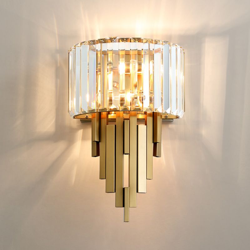 Brass Geometric Wall Sconce in Modern Creative Style Wrought Iron Wall Lamp with Crystal Shade