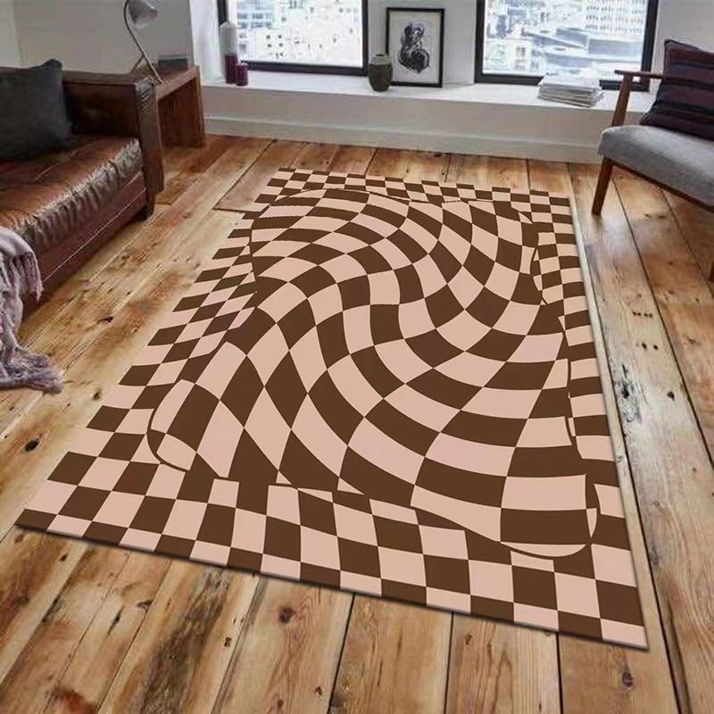 Light Purple Irregular Check Rug Polyester Modern Rug Washable Rug for Home Decor