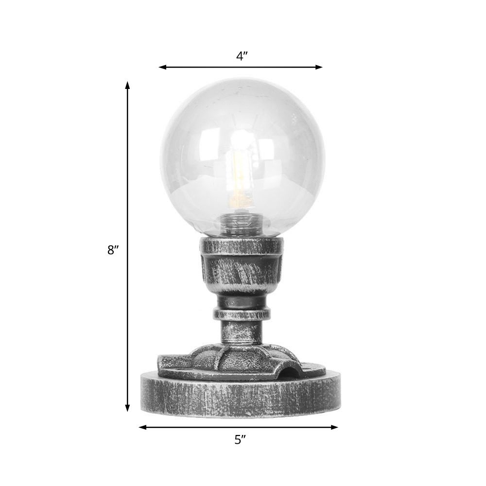 Globe Lampe de travail industrielle en verre transparent/ambre à ampoule unique pour salon, bureau, argent antique