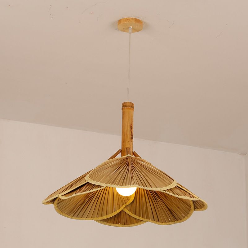 Moderne ventilator plafondlicht bamboe 1 lichte ophanging hanger in hout voor restaurant
