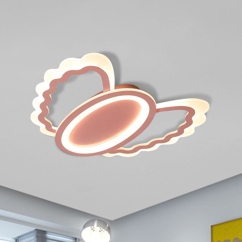 Acrylic Oval and Shell Flush Light Fixture Kids LED Flush Mount Lamp in Pink for Girls Room