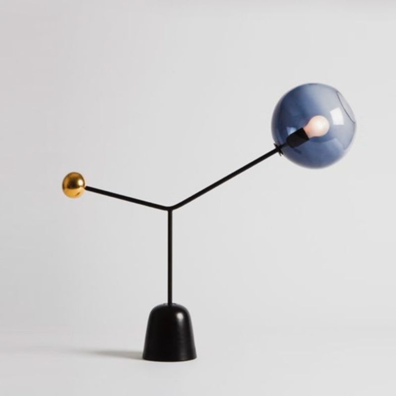 Blue Glass Globe Nightstand Lamp Post-modern 1-Light Black Table Light